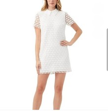 Trina Turk Sorrento Dress Classic White  Lace Overlay Minimalist  Women's 8 NWT