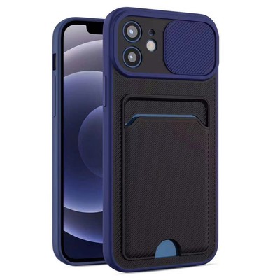 Hülle für iPhone 13 Pro Max in Blau Ultra Dünn Case mit Kartenfach Kamera Verschluss
