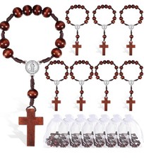 13 Pieces Mini Wood Baptism Rosary With 13 Organza Mini Bags