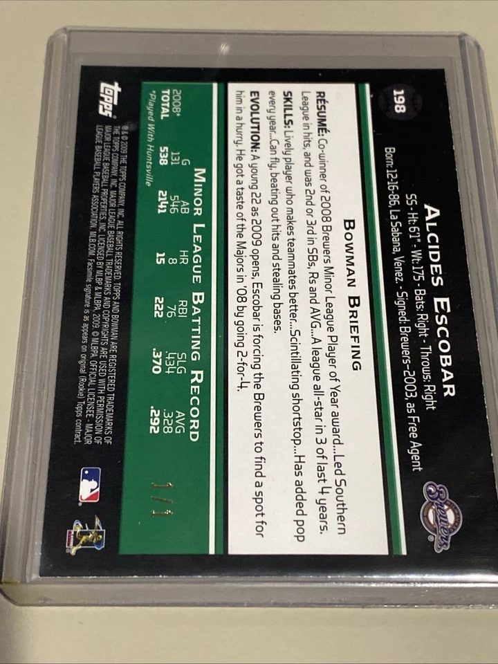 2009 Bowman Alcides Escobar Red Paper Rookie RC 1/1  - Image 3 of 3