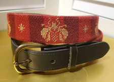 VTG Preppy Needlepoint Bee Belt Size 34 Red Gold Embroidery Snap Buckle 1.25"