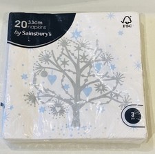 NEW WHITE BLUE SILVER HEARTS STARS TREES NAPKINS  20 X 3 PLY 33CM FOLDED  BNWT