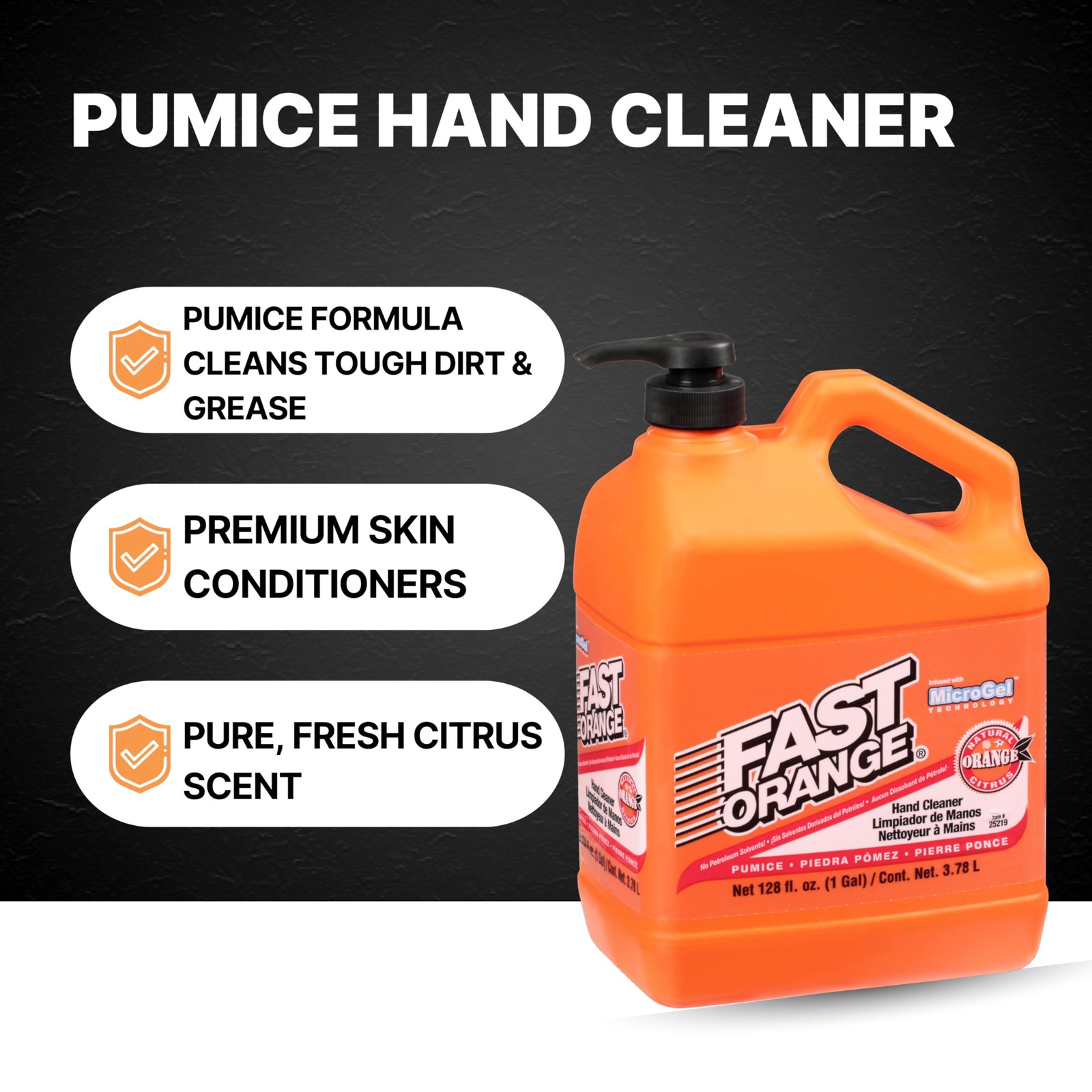 Fast Orange 25219 Pumice Lotion, Heavy Duty Hand Cleaner, Natural Citrus Scen...