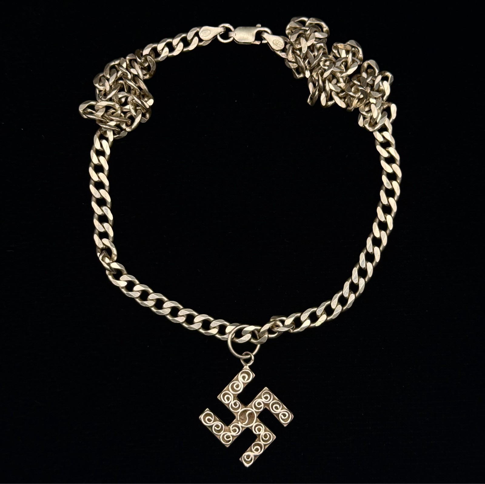 Mongolian Swastika Buddhist Symbol 925 Silver Necklace for Men Vintage RARE