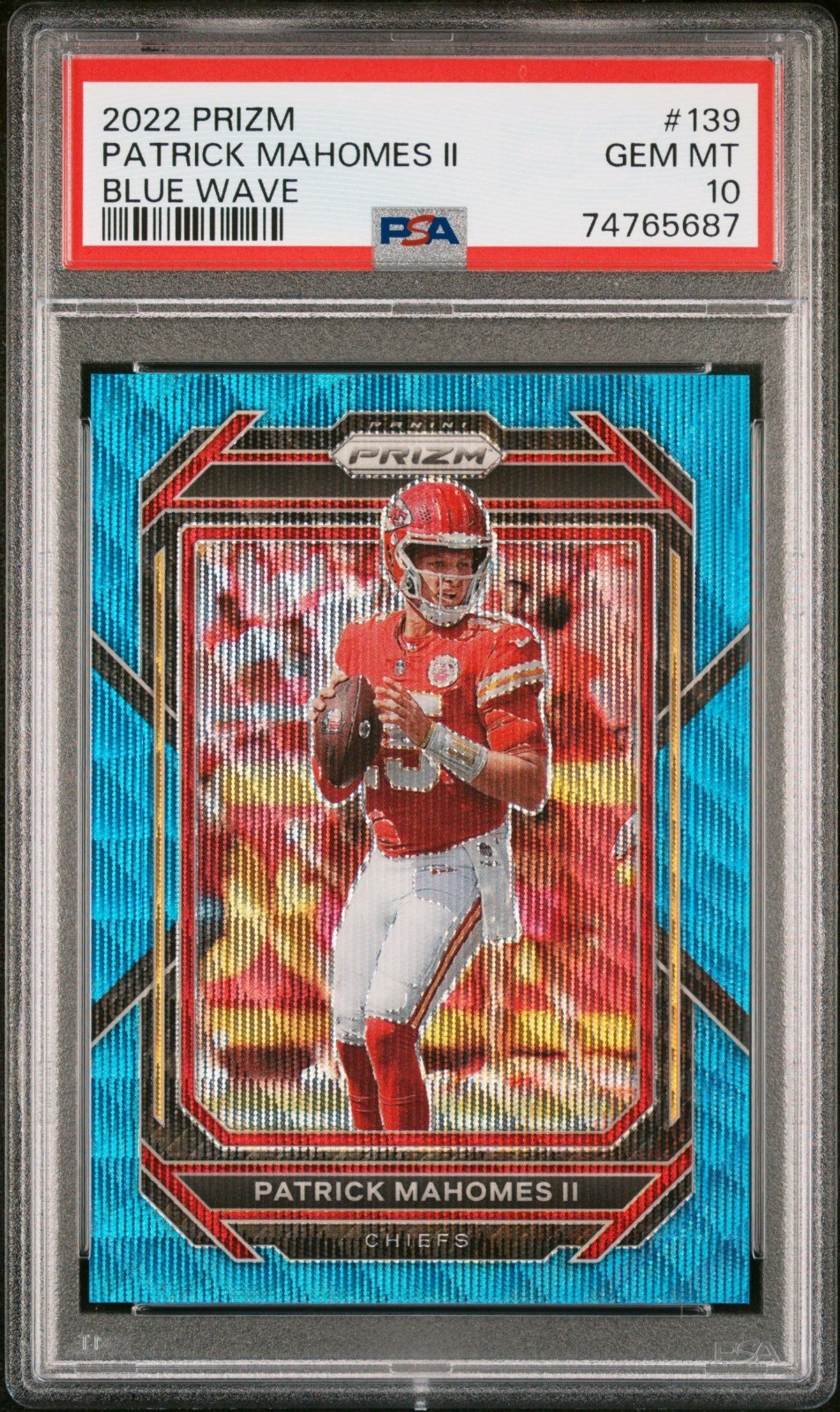 2022 Panini Prizm - Patrick Mahomes II #139 Blue Wave Prizm /199 PSA 10