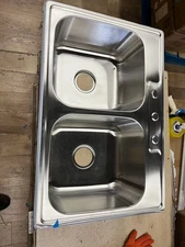 33x22 Drop In Topmount Double Bowl Kitchen Sink 18 Gauge Stainless Steel Sink