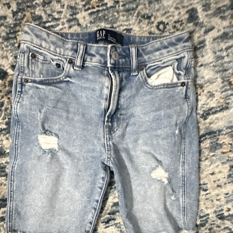 GAP Girls Size 12 Light Blue Denim High Rise Bermuda Shorts Distressed
