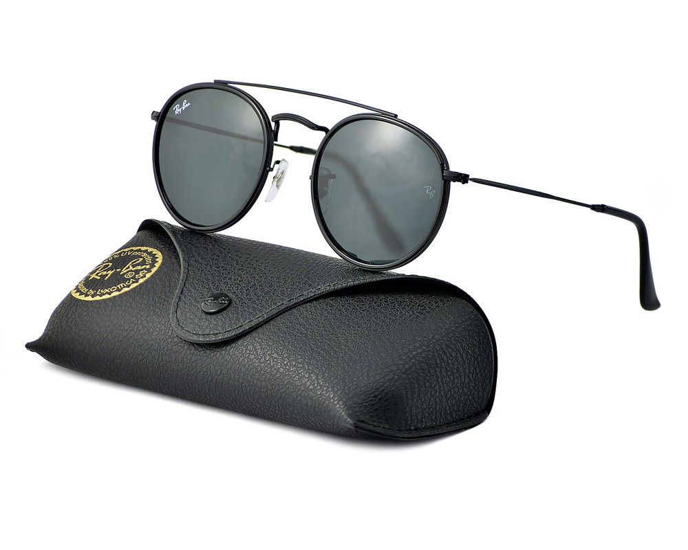 Ray-Ban RB3647N Round Double Bridge Black Frame Blue Grey Lens