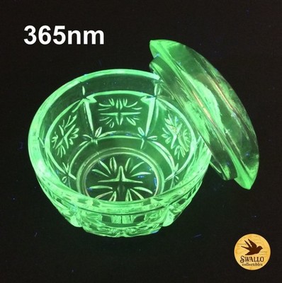 Vintage Sowerby 2501 Feuerstein Glas Deckeltopf - UV reaktiv - 60er Jahre - 6cm/2''