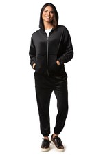 Felina Size M 2 Piece Matching Velour Zip Hoodie Jacket Jogger Pants Set Black
