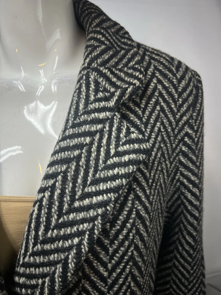 Chaqueta Abrigo Larga Doble Pecho Tweed Espiga Gris Negro 8 De Colección Para Mujer Foto 2 de 4