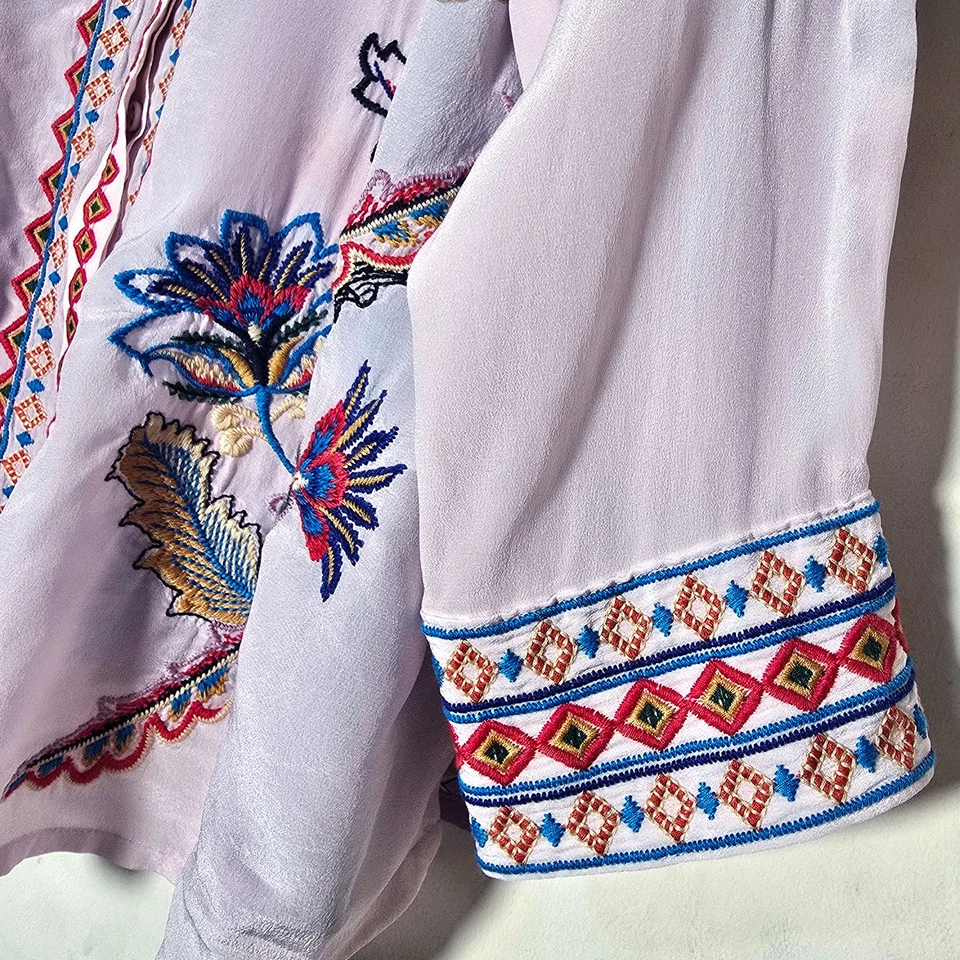 New Johnny Was Embroidered Button Down Morelia Silk Blouse Shirt  1X - Image 4 of 4