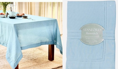 Standford Hohlsaum Tischdecke Baumwolle 60” x 84” Blau Neu - Bild 1 von 6
