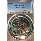 1992 $1 AMERICAN SILVER EAGLE DOLLAR PCGS MS67 Immaculately Toned SEE VIDEO 🔥🔥