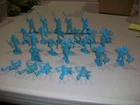 26 POWDER BLUE PIONEERS FROM MARX TOYS WAGON TRAIN, AND FORT APACHE  PLAYSETS