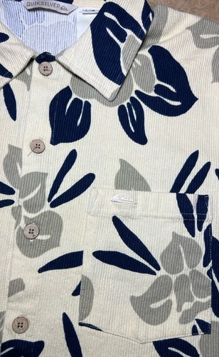 Vintage Quiksilver Floral Cord Knopfleiste Hemd Herren Large Creme Hergestellt in den USA - Bild 6 von 10