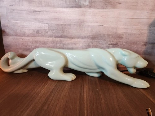 Vintage Haeger Pottery MCM Turquoise Blue Ceramic Stalking Panther 23" Long