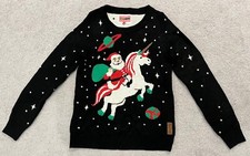 Tipsy Elves Womens Santa Unicorn Black Christmas Sweater Womens Size Medium M