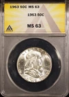 1963 50c Silver Franklin Half-dollar MS 63 ANACS # 7577404 + Bonus