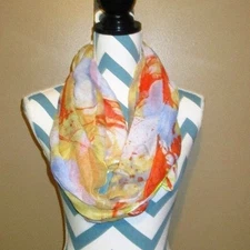 Womens NWT Paint Splatter Floral Figure Eight Infinity Scarf Orange Yellow Blue