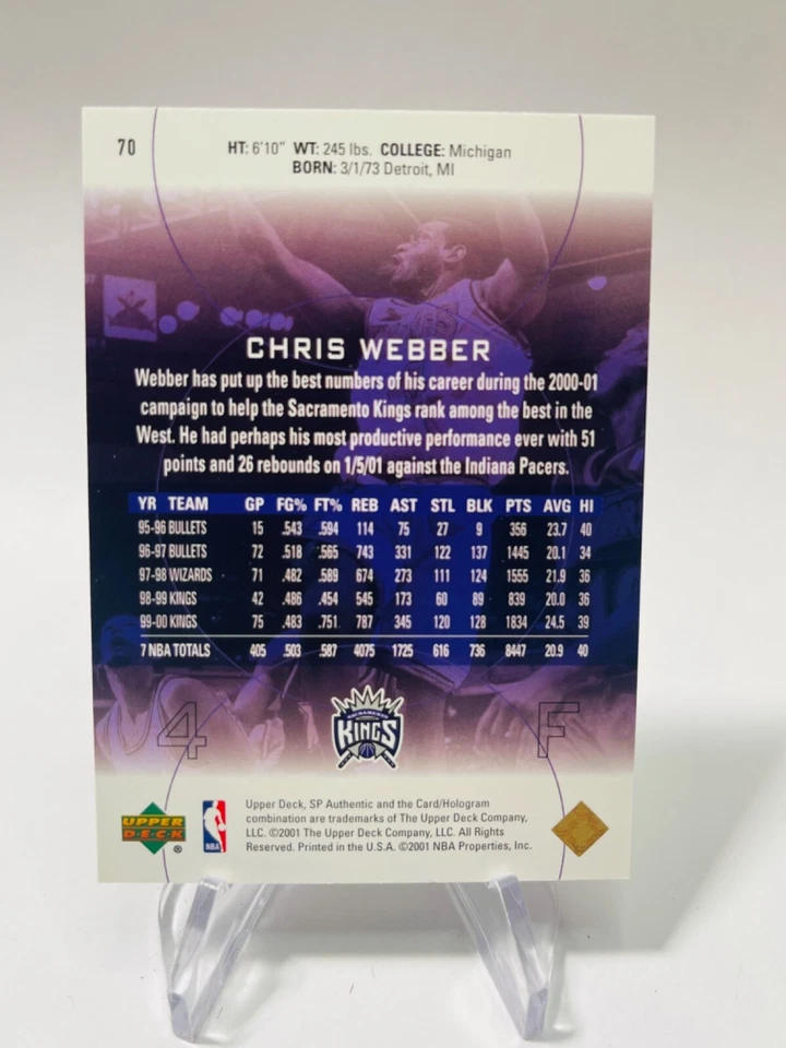 CHRIS WEBBER 2000-01 Upper Deck SP Authentic #70 KINGS - Image 2 of 2