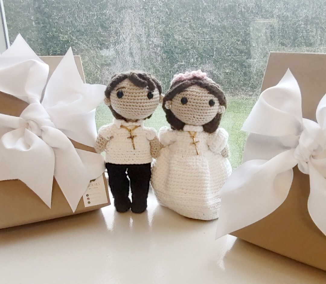 Boy and Girl First Communion Crochet Amigurumi Dolls 