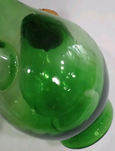 Vtg 60s MCM Green Art Glass Wine Bottle Decanter w/ Ice Chamber Corks Handblown - Picture 19 of 23