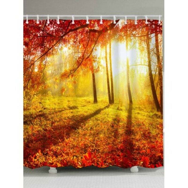 Maple Forest Sunlight Print Waterproof Bathroom Shower Curtain fabric,polyester