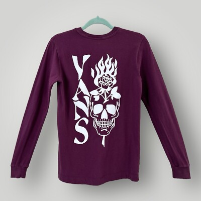 Vans Mens XS Purple Skull Rose Graphic Shirt Long Sleeve Double Sided Cotton