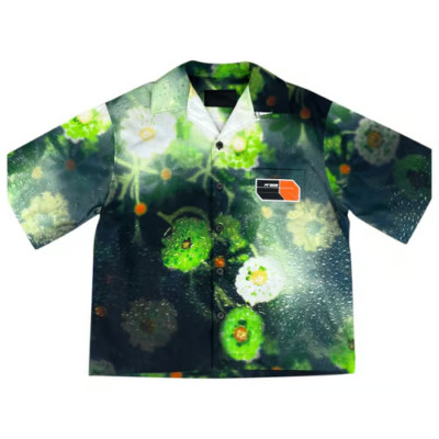 Prada Green Floral Bowling Shirt Double Match Large