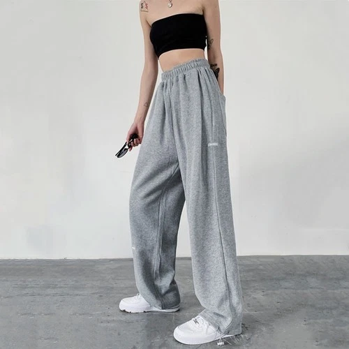 Gray Jogging Sweatpants Women Baggy Fashion Joggers Training Wide Sports  Pants