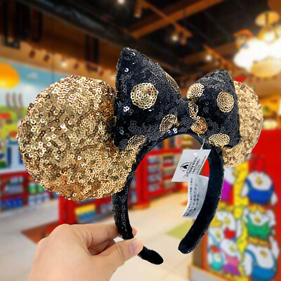 Disney Parks Black Gold Polka Dot Bow Minnie Mouse Gold  display picture 3