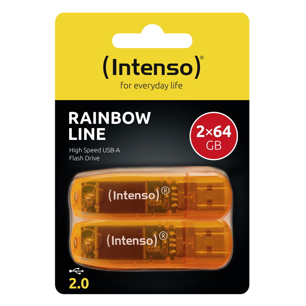 Intenso USB Stick 64GB Speicherstick Rainbow Line orange 2er Pack