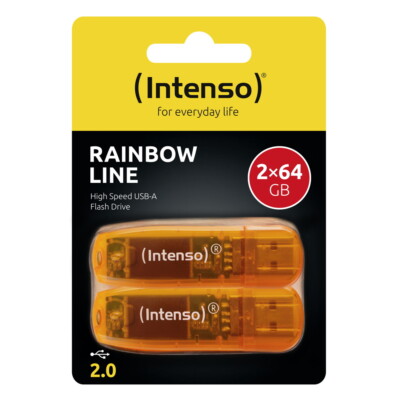 Intenso USB Stick 64GB Speicherstick Rainbow Line orange 2er Pack