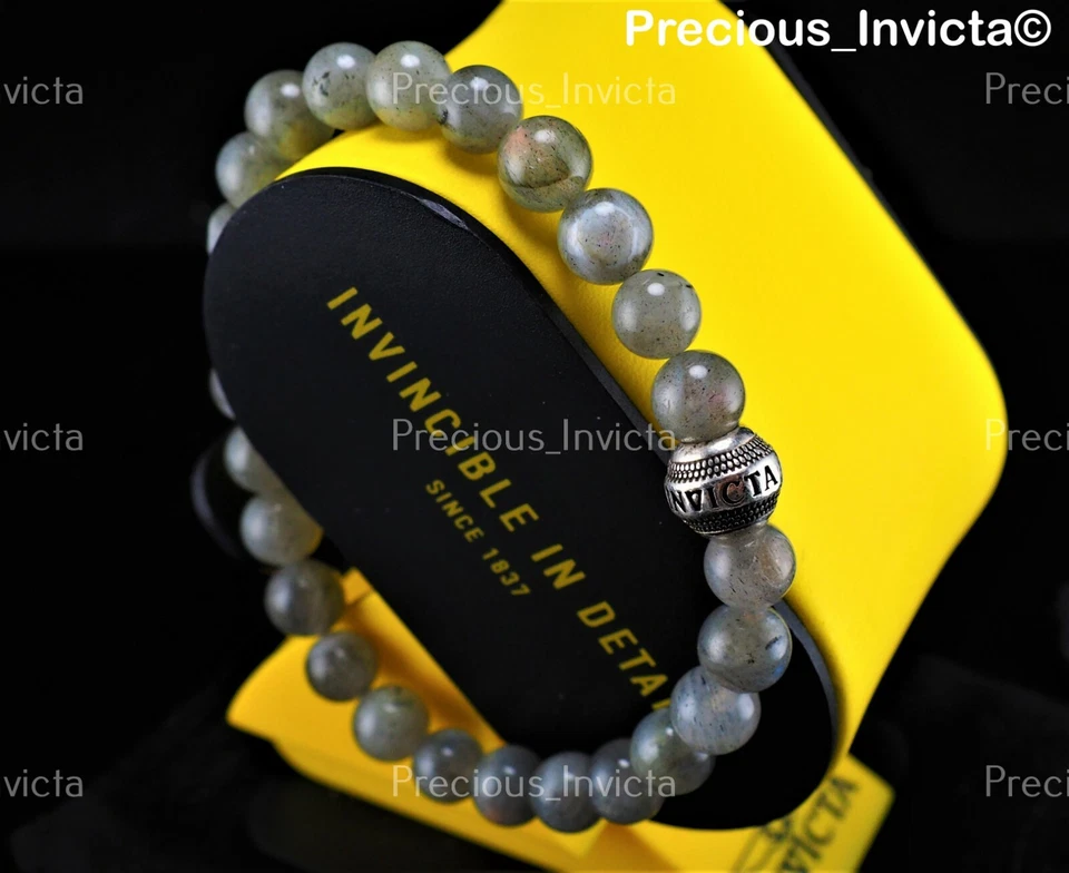 ➤ Новый Invicta подлинный ювелирных изделий лабрадорита граната бисер серый и серебряный браслет - Изображение 2 из 4