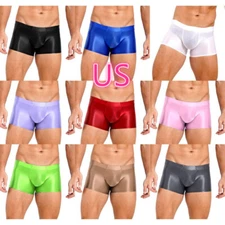 Men's Glossy Boxer Briefs Low Rise Shorts Solid Color Underwear Swim Trunks