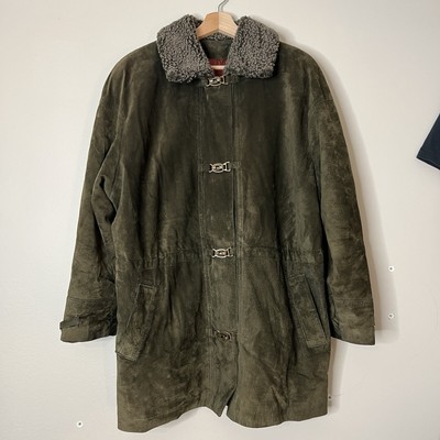 Vintage 90s Danier Suede Leather Winter Aviator Coat Trench Clasp Boho Sz Medium