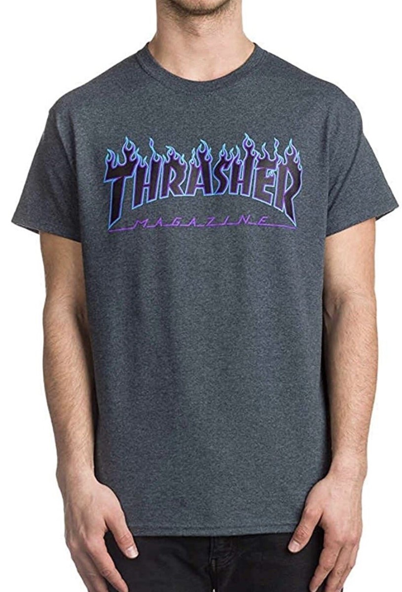 Thrasher Skateboard San Fran Graphic Flame Logo Shirt Gray