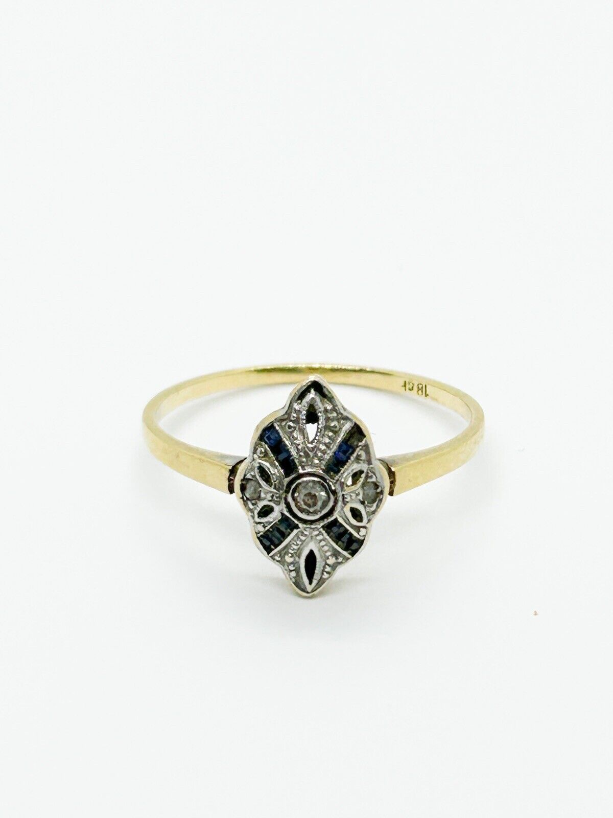 Diamond & Sapphire Ring Antique Edwardian 18k Yel… - image 2
