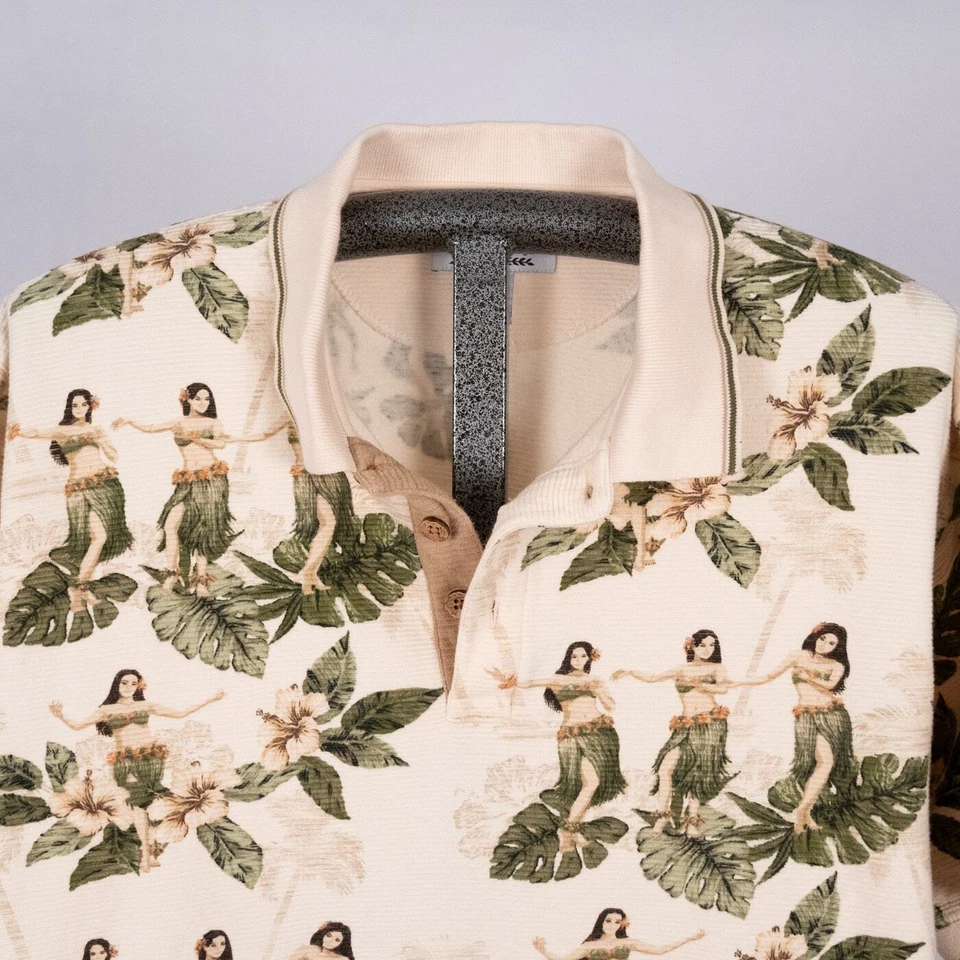 Men's Hawaiian Tropical Hula Dancer Polo Shirt LARGE Cotton Luau Beach Vacation - Image 2 of 4