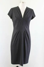 David Meister Black Knit Short Sleeve Split Neck Dress Size 4 Career Office