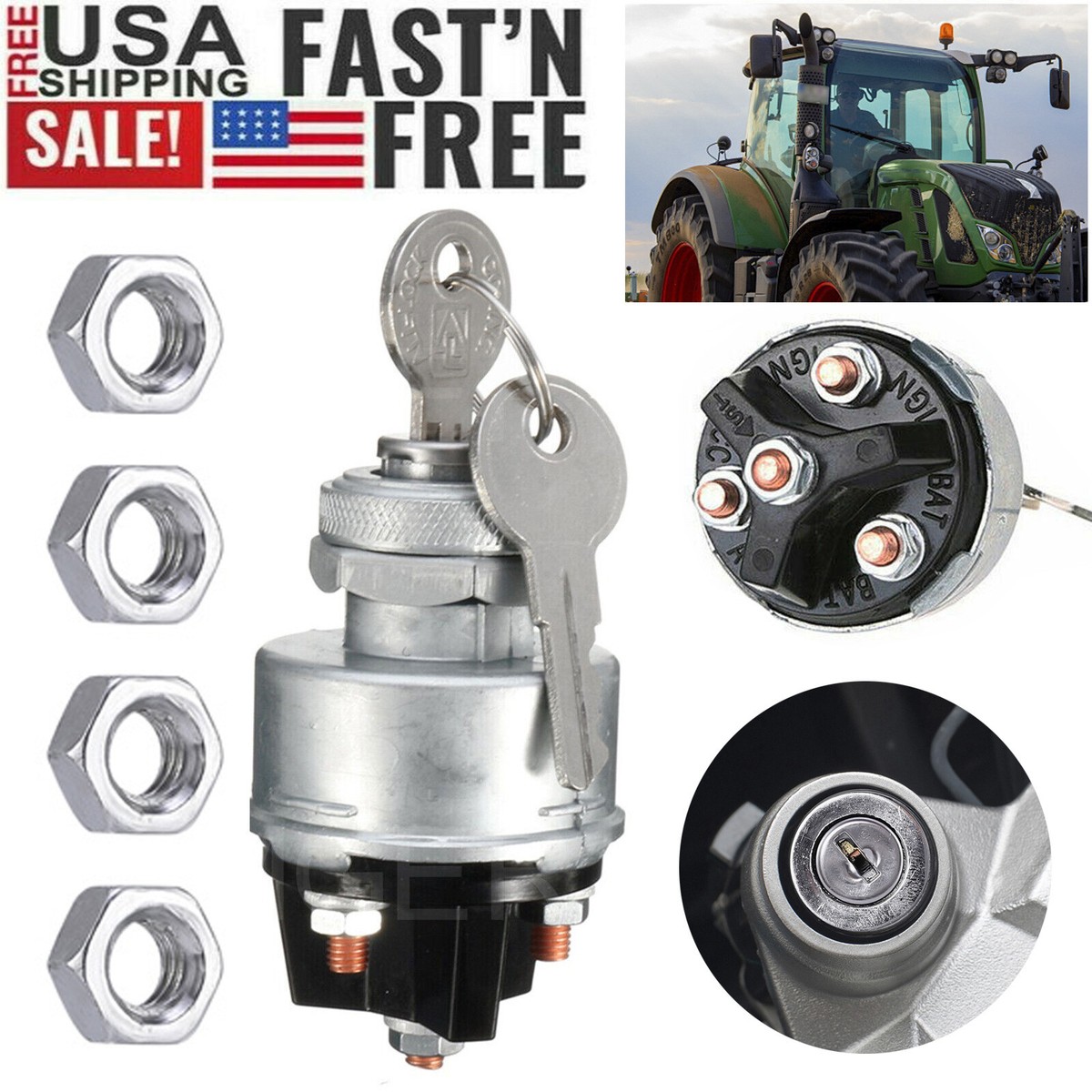 Contactslot Universele 12 V Auto Lgnition Schakelaar 3 Positie AAN/UIT Start Ontsteking W/2 Sleutels 19mm Voor Motorfiets Contactslot Tractor Ontsteking Ontstekingsslot Vat