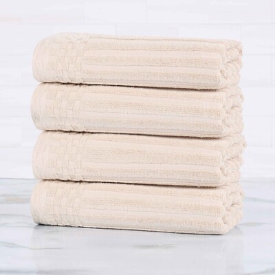 Soho Ribbed Textured Cotton Ultra-Absorbent Soft Hand Towel Set of 4