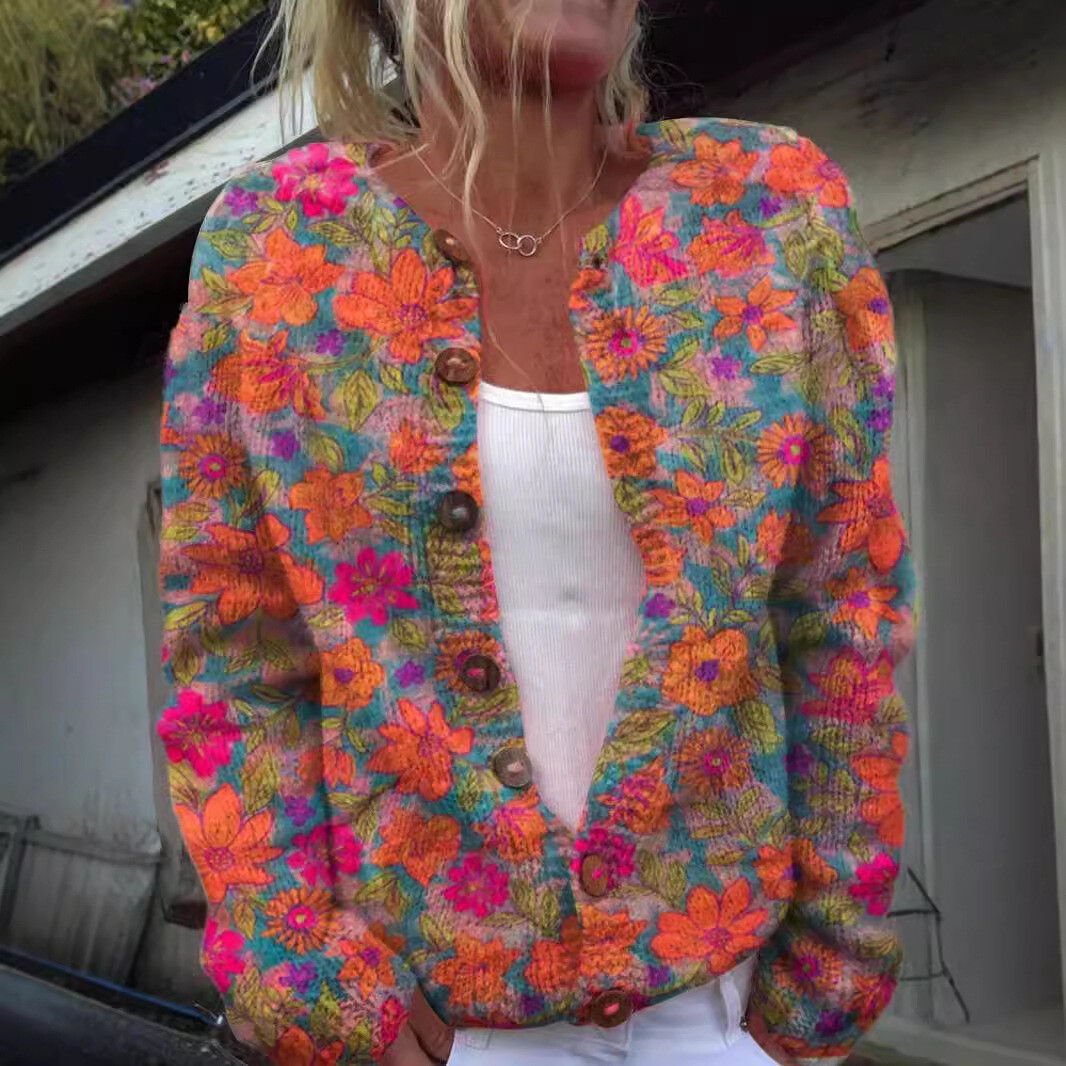 Coat Women 3D Digital Printing-Cardigan-Knitted