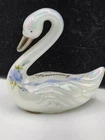 Fenton Swan White Art Glass Hand Painted Iridescent 25th Anniversary Signed