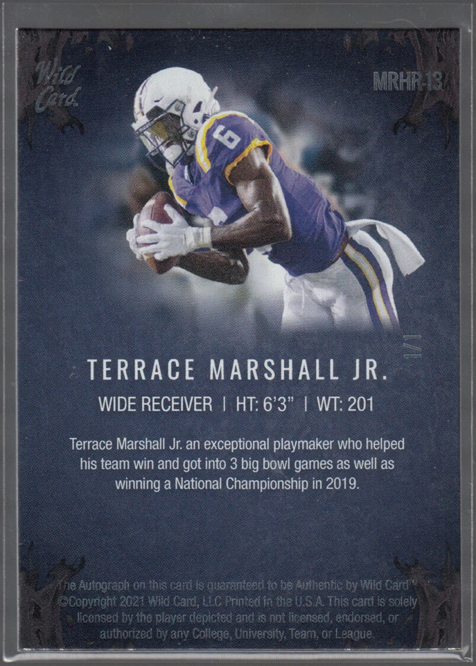 TERRACE MARSHALL JR 2021 Wild Card Red Hot Rookies Autographs MRHR-13 RC 1/1 - Image 2 of 2