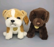 2x Aurora Miyoni Tots 7" Realistic French Bulldog Chocolate Lab Puppy Dog Plush