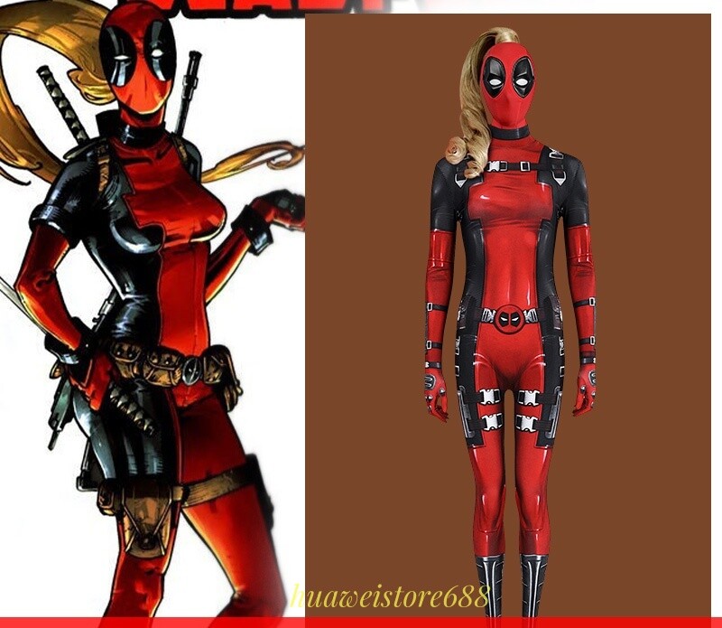 lady deadpool dress Cosplay Costume Comic ver. Women Outfit Jumpsuit+Mask Halloween lady deadpool unmasked