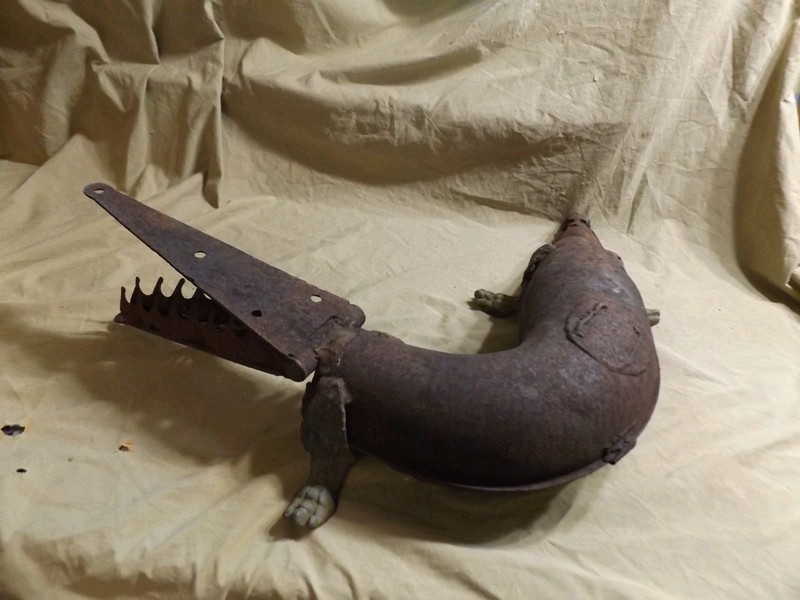 Vintage Steampunk Alligator Sculpture Made from Metal Salvage Hardware Tools 24"