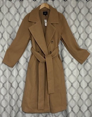 NWT Express Women s XL Camel Long Belted Double Breasted Coat Jacket
